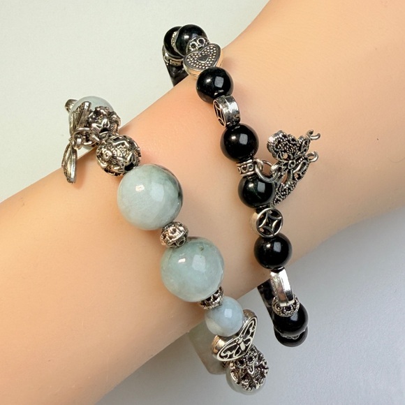 Black Ink Jade Half Bangle Bracelet | Natural Wu Ji Jade, Artisan Jewelry - Picture 5 of 13